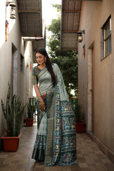 Soft Dola Silk saree with all over Bandhej & Kalamkari Digital prints